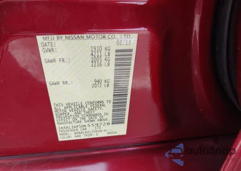 2013 Nissan Altima 2.5 S from USA, damaged, VIN 1N4AL3AP5DN559728